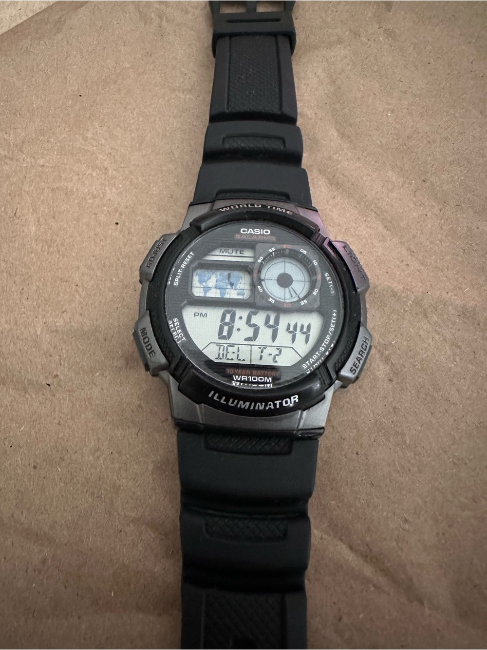 Casio Silver Black World Time Illuminator